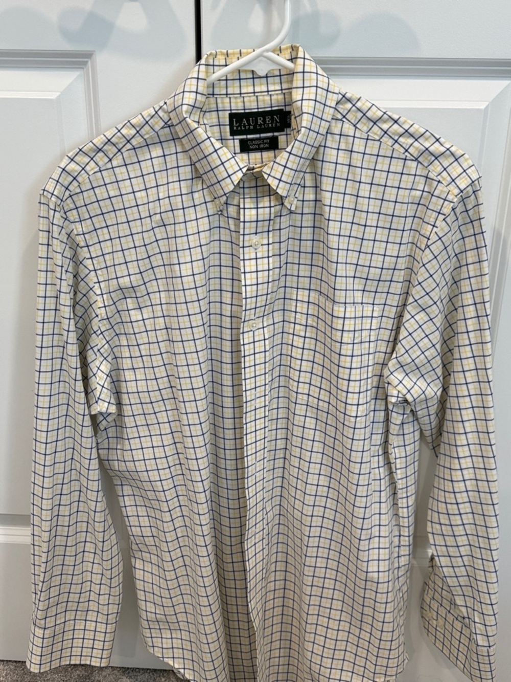 Lauren Ralph Lauren Cream & Blue Windowpane Dress Shirt